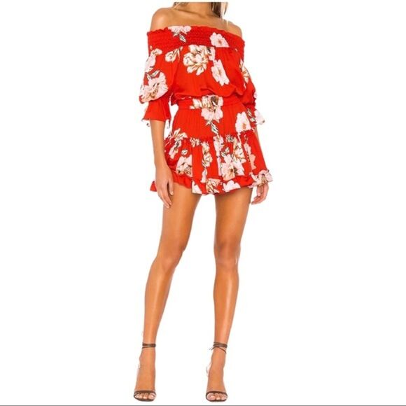 Misa Los Angeles Darla Poppy Floral Mini Dress Vacation Trip Tropical Poppy Red - Picture 1 of 13